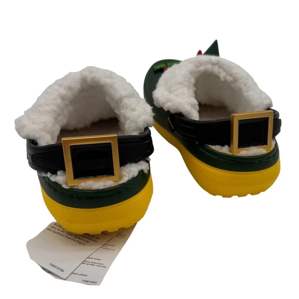 Crocs Unisex Child Classic Clogs Buddy the Elf Fuzz Lined Green Yellow Size C12‎
